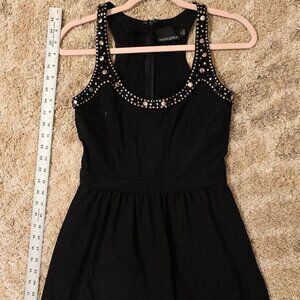 Cynthia Rowley Black Sleeveless Silver Studded Skater Dress